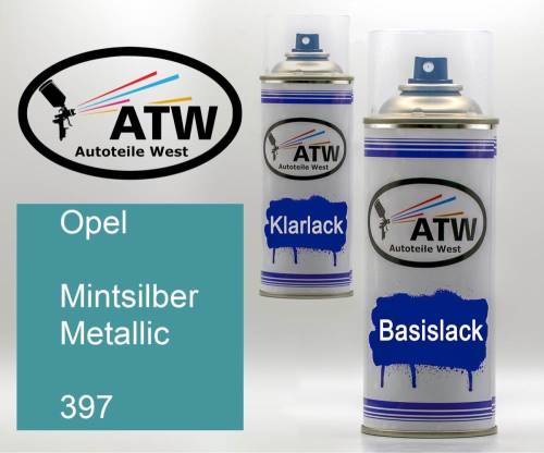 Opel, Mintsilber Metallic, 397: 400ml Sprühdose + 400ml Klarlack - Set, von ATW Autoteile West.